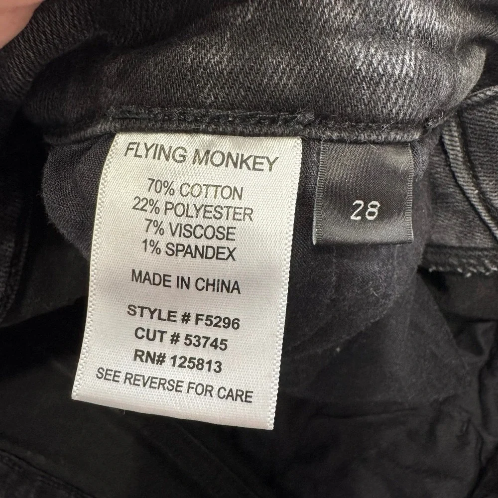 Flying Monkey Womens Wide Leg Jeans Faded‎ Black Raw Hem F5296 Size 28